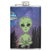 Alien en en UfO op Sterrennacht Heupfles (Voorkant)