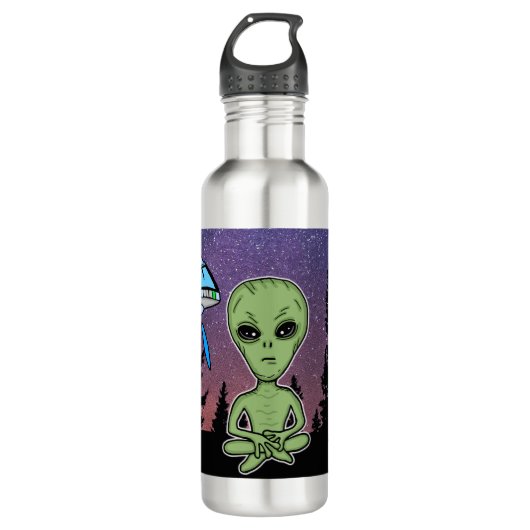 Alien en en UfO op Sterrennacht Waterfles (Voorkant)