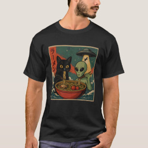 Alien en Kat Ramen Kom Functie UFO Japanse Noedel T-shirt