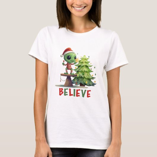 Alien en Kerstboom T-shirt (Voorkant)