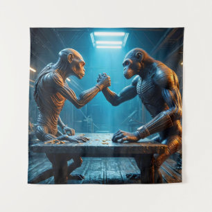 Alien en Monkey Arm Wrestling Wandkleed