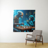 Alien en Monkey spelen schaak met koffie Wandkleed (In situ)