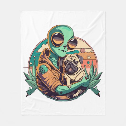 Alien en Pug Fleece Deken (Voorkant)