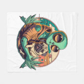Alien en Pug Fleece Deken (Voorkant (Horizontaal))