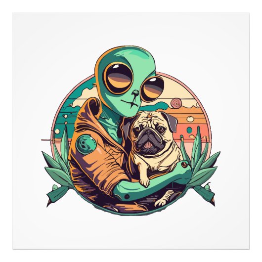 Alien en Pug Foto Afdruk (Voorkant)