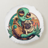 Alien en Pug Rond Kussen (Achterkant)