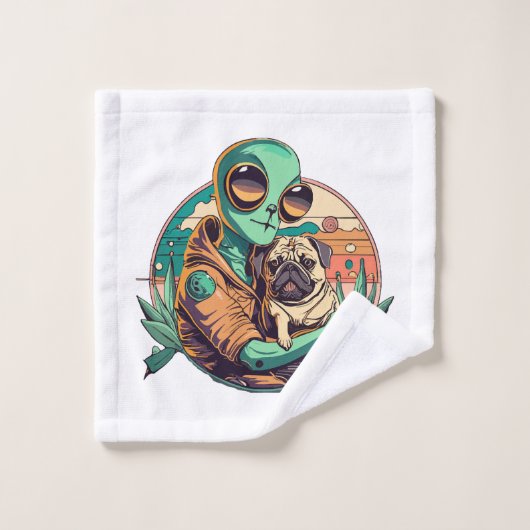 Alien en Pug Washandje (Wasdoekje)