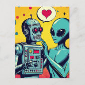Alien en robot in liefde briefkaart (Voorkant)