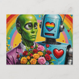 Alien en Robot paar Briefkaart