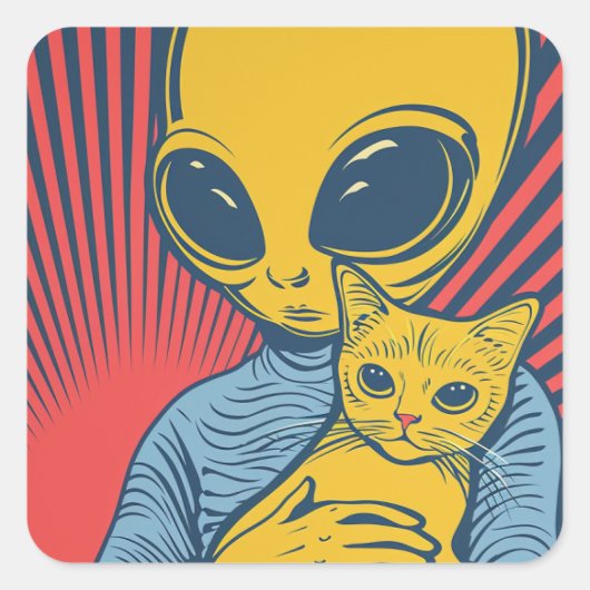 Alien Encounters: Pop Art Tribute with Friendship Vierkante Sticker (Voorkant)