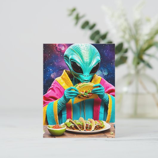 Alien eten taco's briefkaart (Staand voorkant)