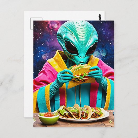 Alien eten taco's briefkaart (Voorkant / Achterkant)