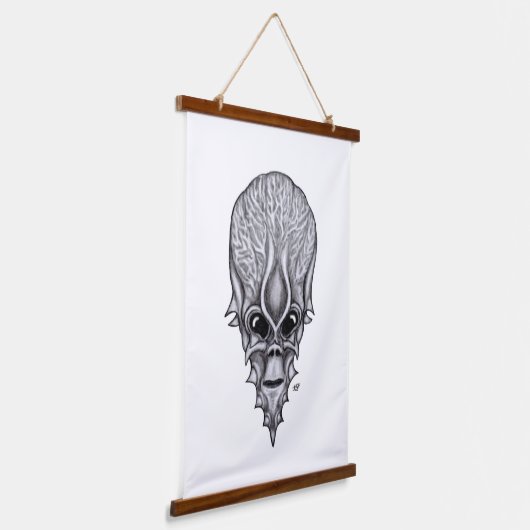 Alien Face , Afrikaanse schedelwederopbouw Hangend Wandkleed (Gebogen)