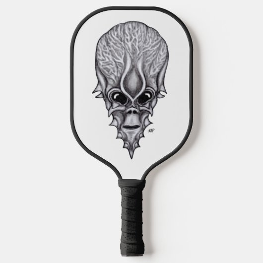 Alien Face , Afrikaanse schedelwederopbouw Pickleball Paddle (Voorkant)