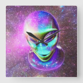 Alien Face komt uit de Galaxy Sky Vierkante Klok (Voorkant)