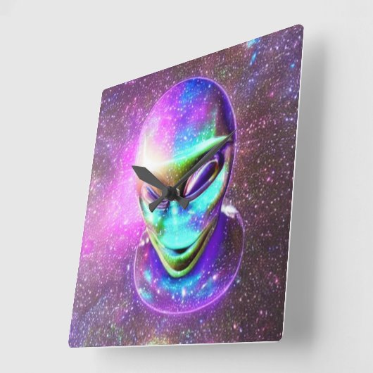 Alien Face komt uit de Galaxy Sky Vierkante Klok (Hoek)