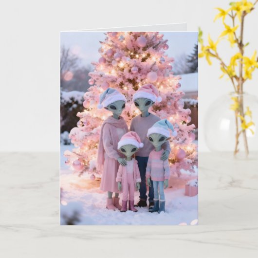 Alien Family kerstvakantie portret Kaart (Gele Bloem)