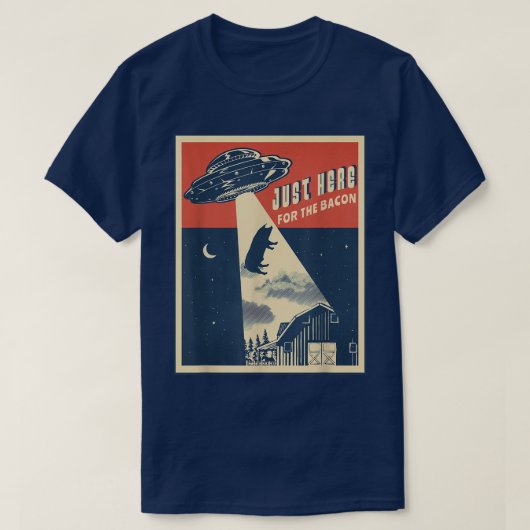 Alien Farm Abduction Beam Funny Retro Bacon Lover T-shirt (Design voorkant)