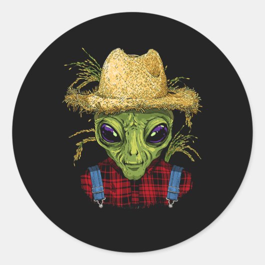 Alien Farmer UFO Alien Buitenspatie Lover 46 Ronde Sticker (Voorkant)