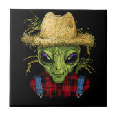 Alien Farmer UFO Alien Buitenspatie Tegeltje (Voorkant)