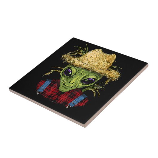 Alien Farmer UFO Alien Buitenspatie Tegeltje (Zijkant)