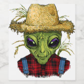 Alien Farmer UFO Alien Buitenspatie Wijn Etiket (Enkel label)