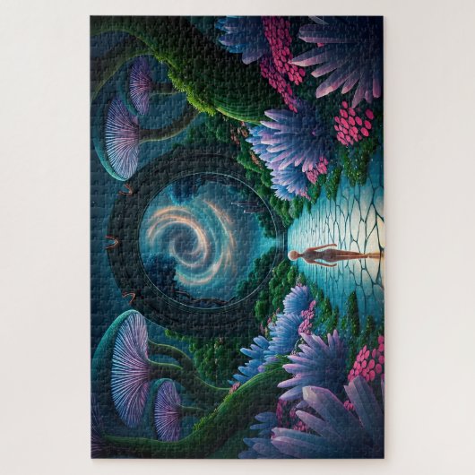 Alien Figure loopt naar een verre planeet van Star Legpuzzel (Verticaal)