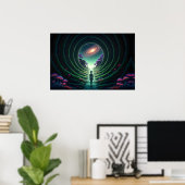 Alien Figure loopt naar een verre planeet van Star Poster (Thuiskantoor)