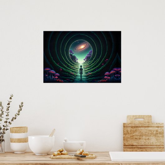 Alien Figure loopt naar een verre planeet van Star Poster (Keuken)