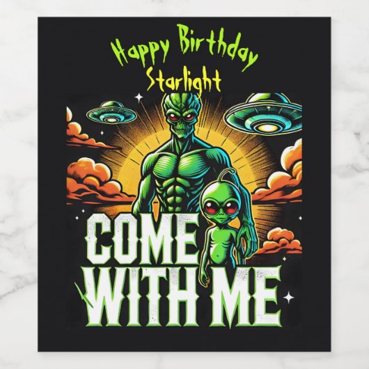 Alien Figures: avonturen in de ruimte Wijn Etiket (Enkel label)