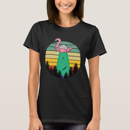 Alien Flamingo Abduction Fun Flamingo UFO Flying T-shirt (Voorkant)