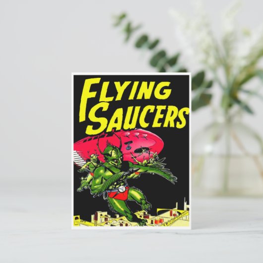 Alien Flying Saucers  Comic Book Art Briefkaart (Staand voorkant)