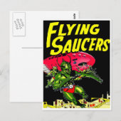 Alien Flying Saucers  Comic Book Art Briefkaart (Voorkant / Achterkant)