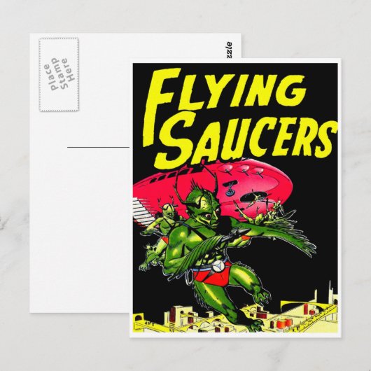 Alien Flying Saucers  Comic Book Art Briefkaart (Voorkant / Achterkant)