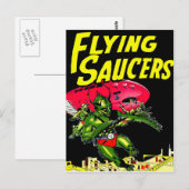 Alien Flying Saucers  Comic Book Art Briefkaart (Voorkant / Achterkant)