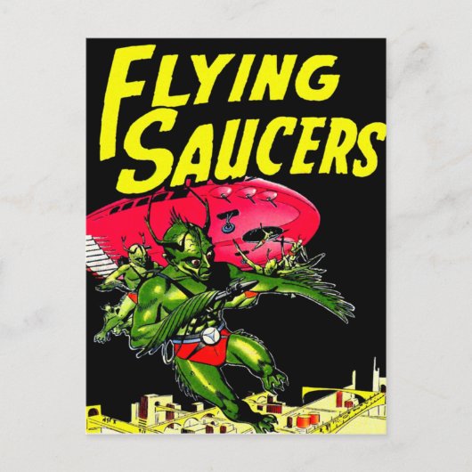 Alien Flying Saucers  Comic Book Art Briefkaart (Voorkant)