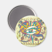 Alien Folk Art Heart met oog, bladeren, bloemen Magneet (Voorkant / Achterkant)