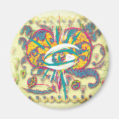 Alien Folk Art Heart met oog, bladeren, bloemen Magneet (Voorkant)