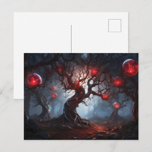Alien Forest, Twisted Trees, Glowing Red Orbs Briefkaart (Voorkant / Achterkant)