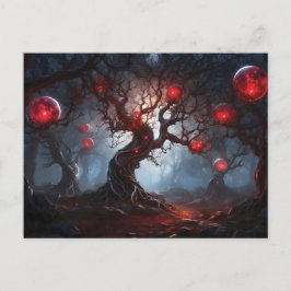 Alien Forest, Twisted Trees, Glowing Red Orbs Briefkaart