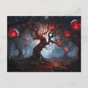 Alien Forest, Twisted Trees, Glowing Red Orbs Briefkaart