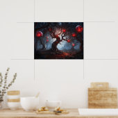 Alien Forest, Twisted Trees, Glowing Red Orbs Poster (Keuken)