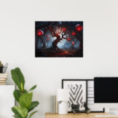 Alien Forest, Twisted Trees, Glowing Red Orbs Poster (Thuiskantoor)