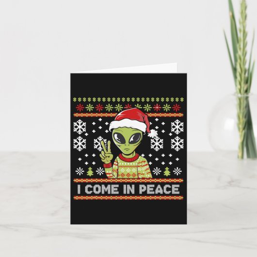 Alien Funny Christmas Ik kom in vrede Kaart (Voorkant)