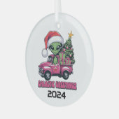 Alien Galactic Greetings Glas Ornament (Voorkant links)
