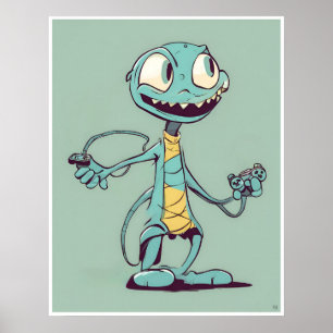 Alien Gamer - Afdrukken Poster
