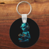 Alien Gaming met Hoofdtelefoon Grappige Video Game Sleutelhanger (Voorkant)