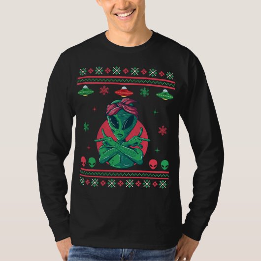 Alien Gangster UFO Ugly KerstSweater T-shirt (Voorkant)