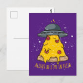Alien gelooft in Pizza Briefkaart (Voorkant / Achterkant)