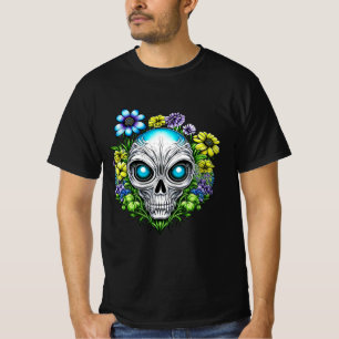 Alien Gezicht en Bloemen Ai Art T-shirt